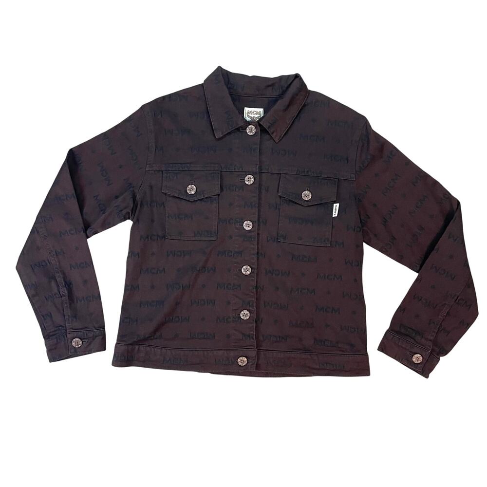 MCM Legere Monogram Denim Trucker Jacket Brown Visetos Logo Small Med Vintage